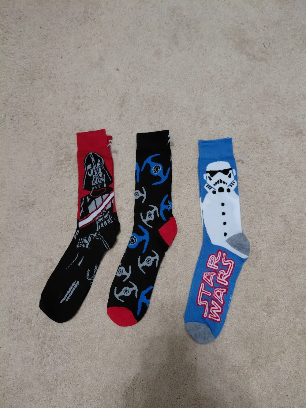 Star Wars Men's Novelty Crew Socks - Black/Red/Blue Set Of 3 NWT